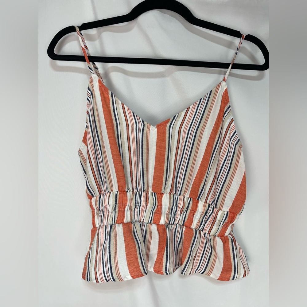 Sage the labor orange white stripes peplum cropped spaghetti straps tank top M - Picture 13 of 14